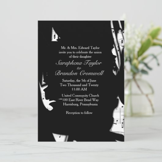 Einladung zur Hochzeit abstrakter Schwarz-Weiß-Mus (Stehend Vorderseite)