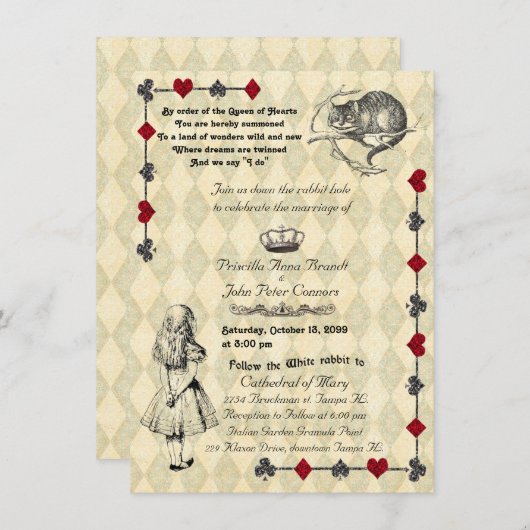 Einladung zur Hochzeit "Alice im Wunderland" 4x6 (Vorne/Hinten)