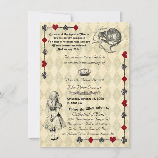 Einladung zur Hochzeit "Alice im Wunderland" 4x6 (Vorderseite)