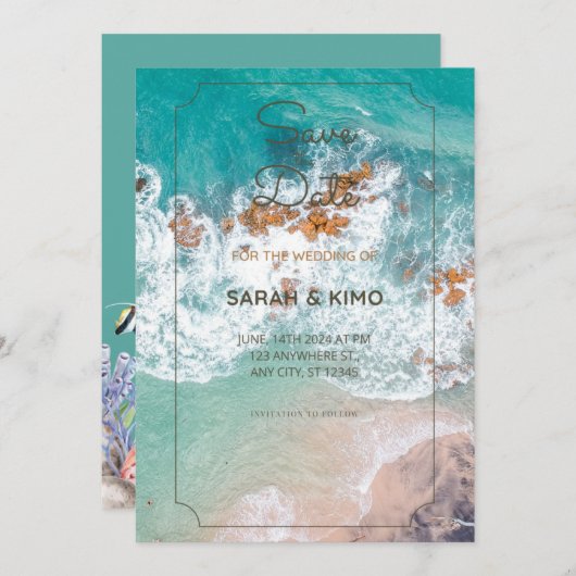 Einladung zur Hochzeit am Meer (Vorne/Hinten)