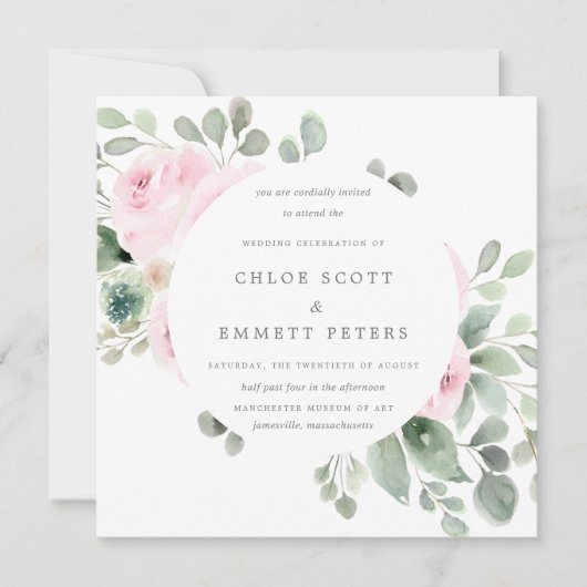 Einladung zur Hochzeit am rosa Botanischen Platz (Vorderseite)