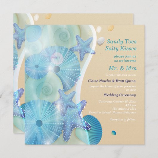Einladung zur Hochzeit am Strand (Vorne/Hinten)