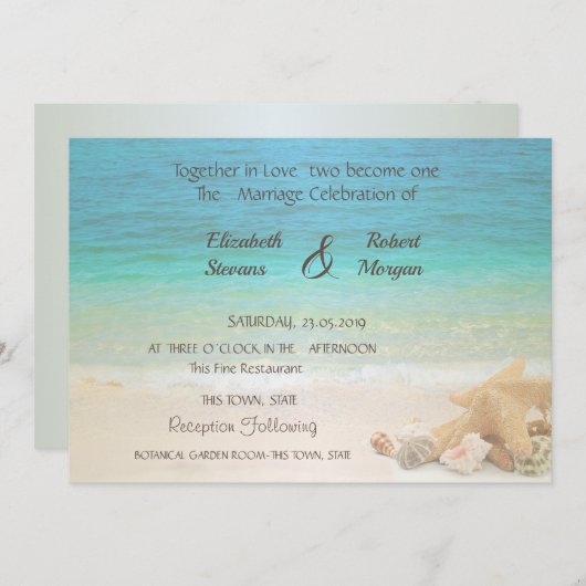 Einladung zur Hochzeit am Strand (Vorne/Hinten)