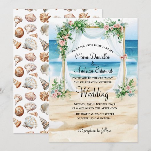 Einladung zur Hochzeit am Strand (Vorne/Hinten)