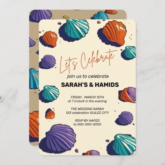 Einladung zur Hochzeit am Strand / Aquarellfarben (Vorne/Hinten)