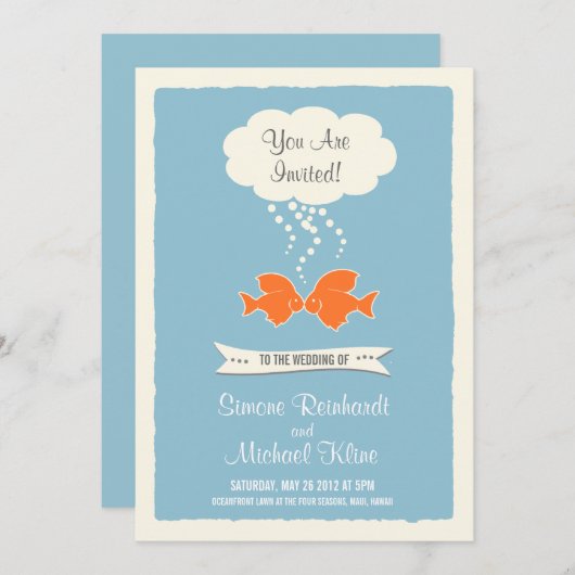 Einladung zur Hochzeit am Strand mit Küssen von Fi (Vorne/Hinten)