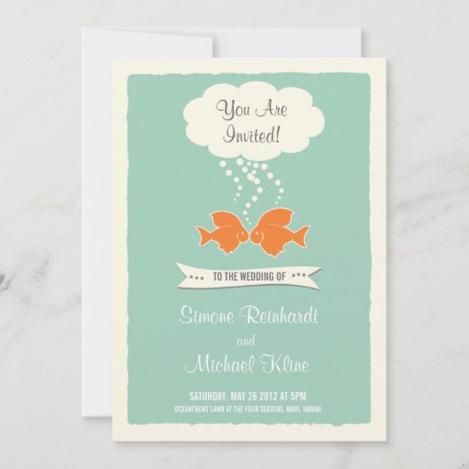 Einladung zur Hochzeit am Strand mit Küssen von Fi (Vorderseite)