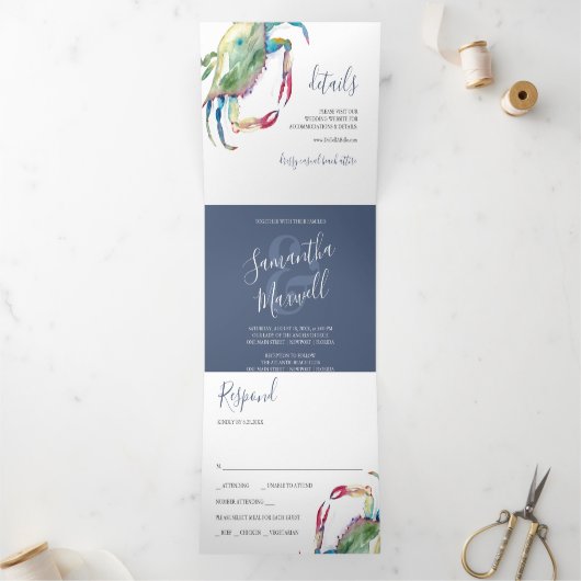 Einladung zur Hochzeit am Strand mit Küstenkarm (Innenseite)