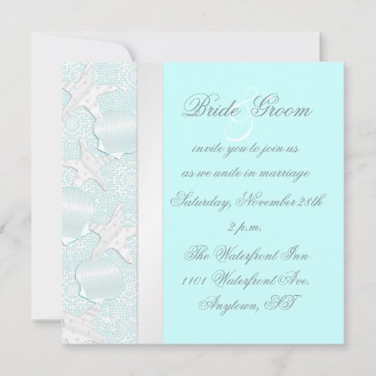 Einladung zur Hochzeit am Strand mit Seehecht und (Vorderseite)