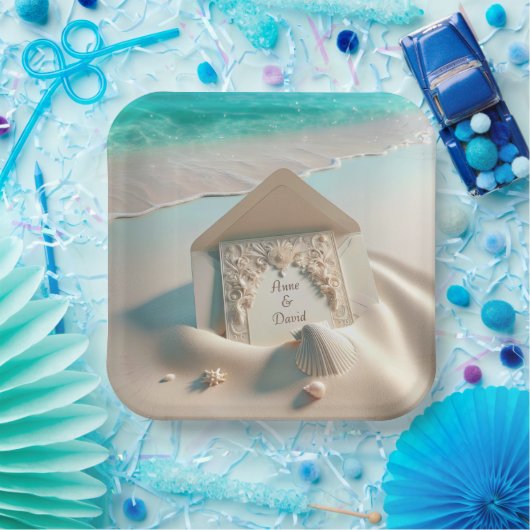 Einladung zur Hochzeit am Strand Pappteller (Party)