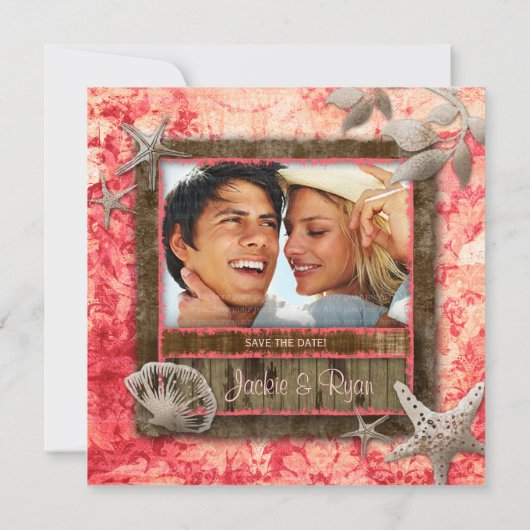 Einladung zur Hochzeit am Strand Seashell Coral Re (Rückseite)