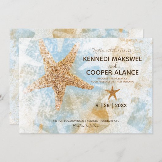 Einladung zur Hochzeit am Strand von Starfish (Vorne/Hinten)