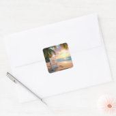 Einladung zur Hochzeit am tropischen Strand Quadratischer Aufkleber (Umschlag)