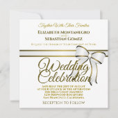Einladung zur Hochzeit am White & Gold Ribbon Squa (Vorderseite)