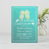 Einladung zur Hochzeit Aquamariner Ananas (Stehend Vorderseite)