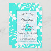 Einladung zur Hochzeit aquamariner Hibisken (Vorne/Hinten)