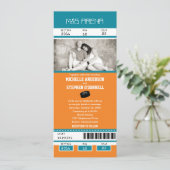 Einladung zur Hochzeit aquamariner und orangefarbe (Stehend Vorderseite)