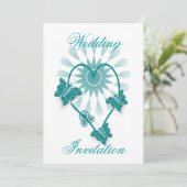 Einladung zur Hochzeit Aquamarines Herz und Schmet (Stehend Vorderseite)