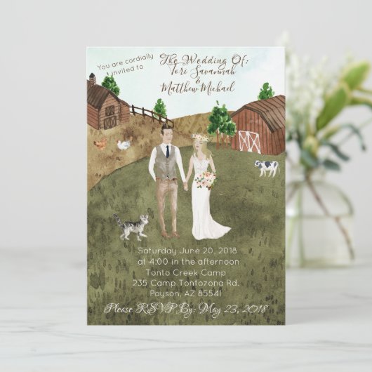 Einladung zur Hochzeit auf dem Bauernhof - mit Hau (Stehend Vorderseite)