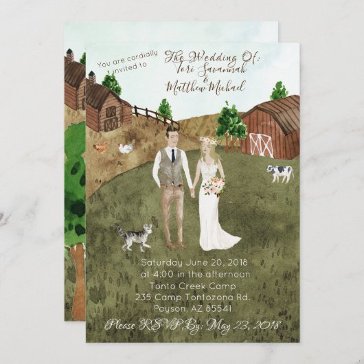 Einladung zur Hochzeit auf dem Bauernhof - mit Hau (Vorne/Hinten)