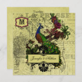 Einladung zur Hochzeit auf dem Vintagen Pfauenplat (Vorne/Hinten)