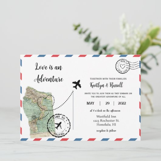 Einladung zur Hochzeit auf der Postkarte - Hochzei (Stehend Vorderseite)