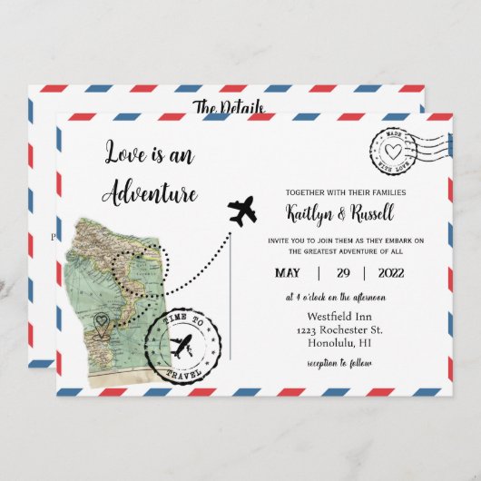 Einladung zur Hochzeit auf der Postkarte - Hochzei (Vorne/Hinten)