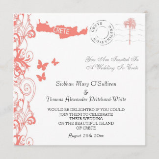 Einladung zur Hochzeit auf Kreta in Korallenrosa u