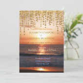 Einladung zur Hochzeit | Beach Sunset Glitzer (Stehend Vorderseite)