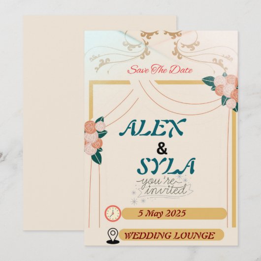 Einladung zur Hochzeit - bearbeitbare Vorlage (Vorne/Hinten)