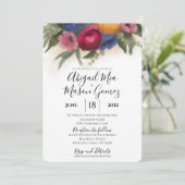 Einladung zur Hochzeit Blau und Dunkelrosa (Stehend Vorderseite)