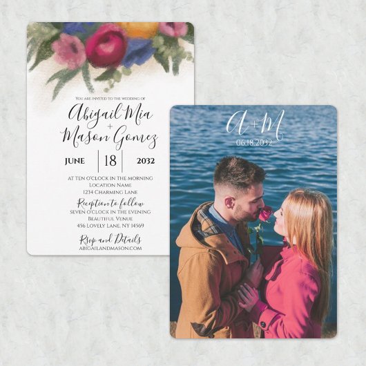 Einladung zur Hochzeit Blau und Dunkelrosa