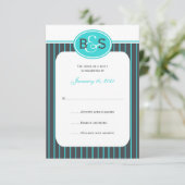 Einladung zur Hochzeit — Blaues Monogramm (Stehend Vorderseite)
