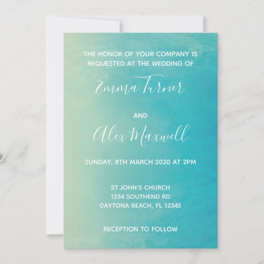 Einladung zur Hochzeit | Blue Watercolor Script (Vorderseite)
