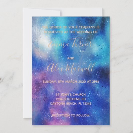 Einladung zur Hochzeit | Blue Watercolor Script (Vorderseite)