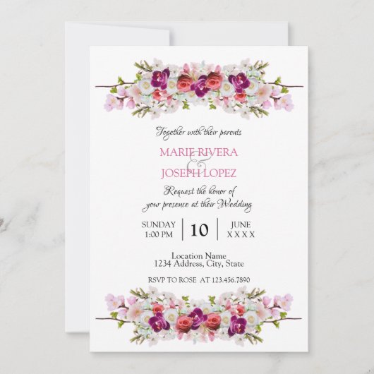Einladung zur Hochzeit - Blumen01 (Vorderseite)