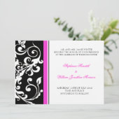 Einladung zur Hochzeit - Blumen - Schwarz/Rosa (Stehend Vorderseite)