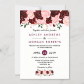 Einladung zur Hochzeit: Blush Pink Burgundy Floral (Vorderseite)