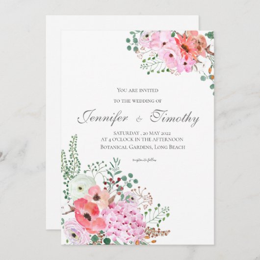 Einladung zur Hochzeit Botanisch-rosa Blume (Vorne/Hinten)