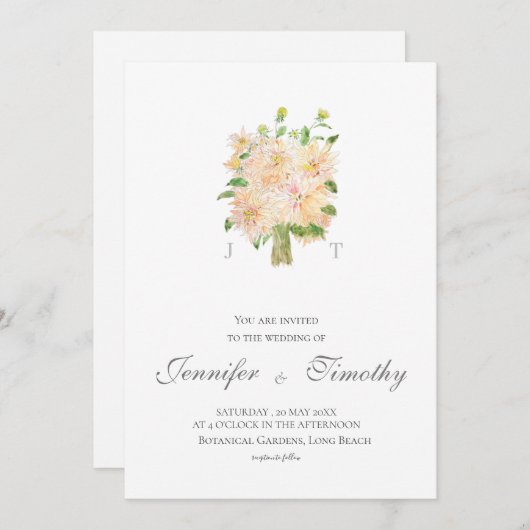 Einladung zur Hochzeit Botanische Dahlie (Vorne/Hinten)