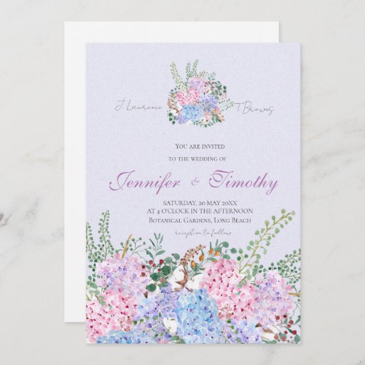 Einladung zur Hochzeit botanische Hydrangea-Blume (Vorne/Hinten)