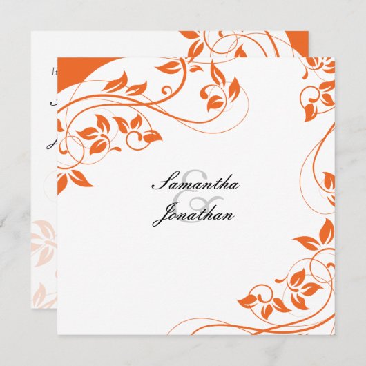 Einladung zur Hochzeit Bright Orange & White Flora (Vorne/Hinten)