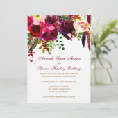 Einladung zur Hochzeit - Burgunder Blüte, Federn (Stehend Vorderseite)