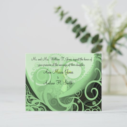 Einladung zur Hochzeit Cala Lilly Green Wirbel (Stehend Vorderseite)