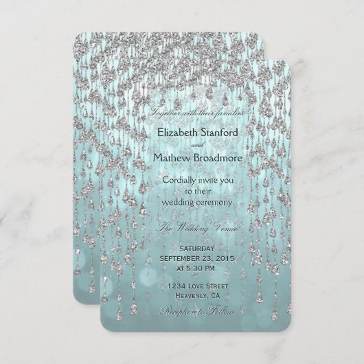 Einladung zur Hochzeit | Crystal Palace Aquamarin (Vorne/Hinten)