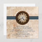 Einladung zur Hochzeit der antiken Uhr, blau (Vorne/Hinten)