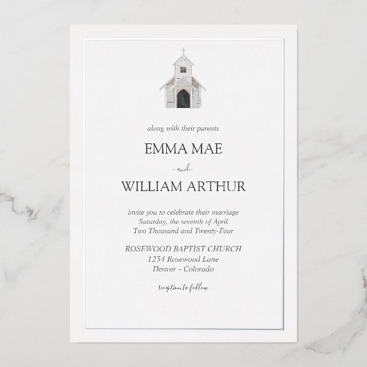 Einladung zur Hochzeit der Foil Classic Church (Vorderseite)