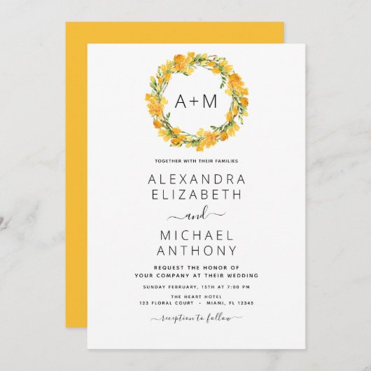 Einladung zur Hochzeit der gelben Orangenblume in (Vorne/Hinten)