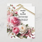 Einladung zur Hochzeit der geometrischen Rose Peon (Vorne/Hinten)