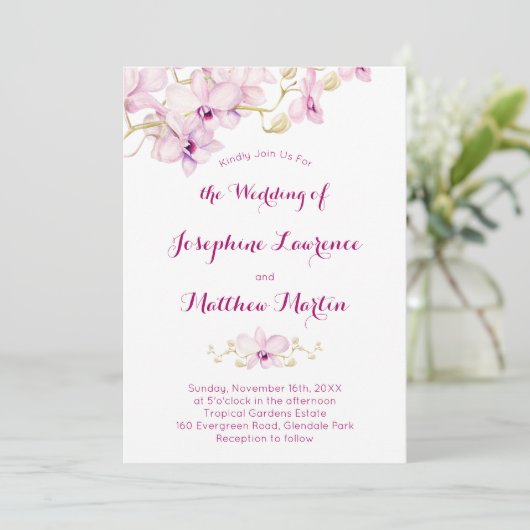 Einladung zur Hochzeit der Lila Orchideen-Blume (Stehend Vorderseite)